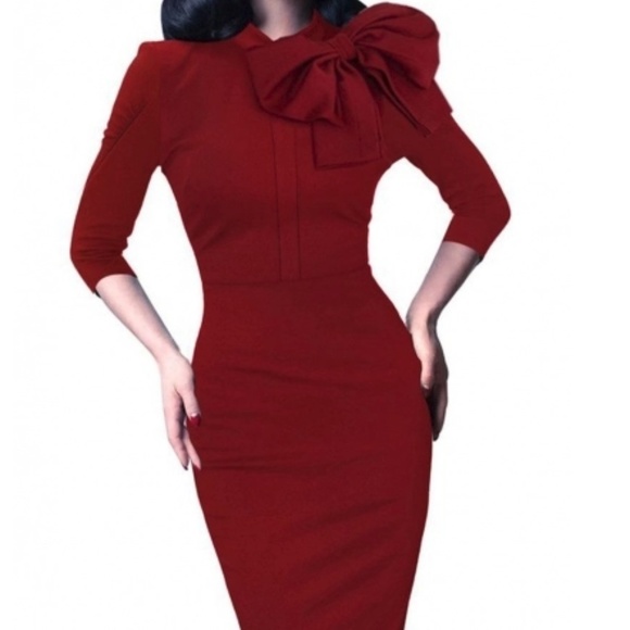 Dresses & Skirts - 1950s Retro 3/4 Sleeve Bow Cocktail Dress